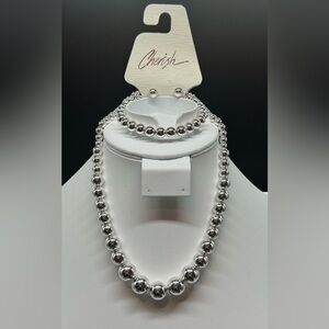 Cherish 3 Piece Silver tone Faux Pearl Necklace Bracelet and Earrings